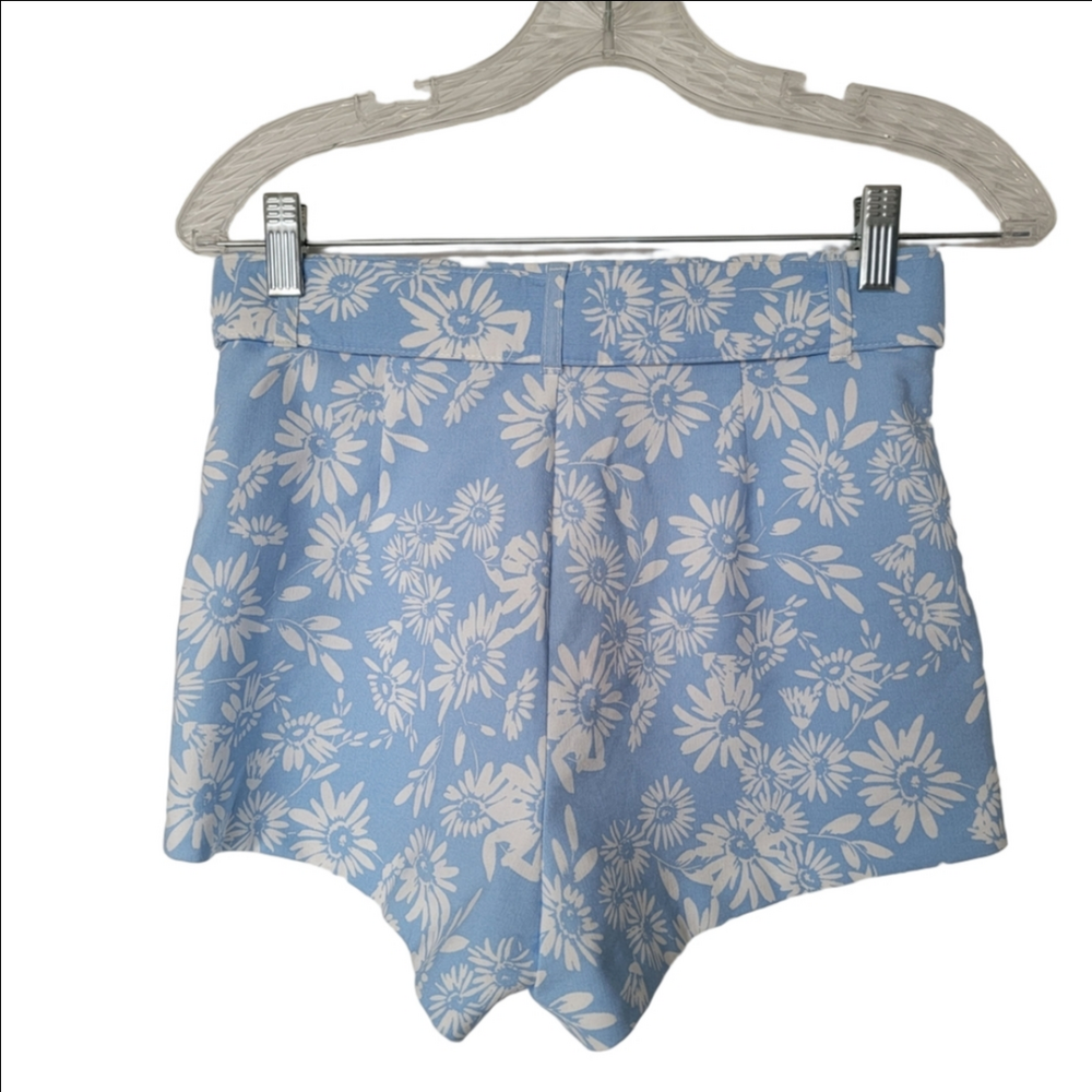 Zara Sky Blue Floral High Waist Shorts - Picture 10 of 10
